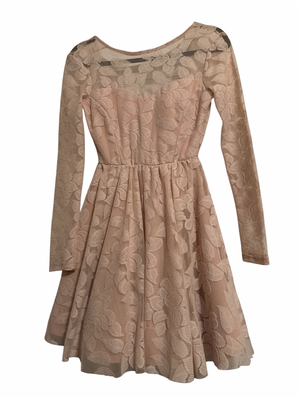 Windsor Nude Lace Sheer Long Sleeve Deep V Open Back Mini Dress – XS